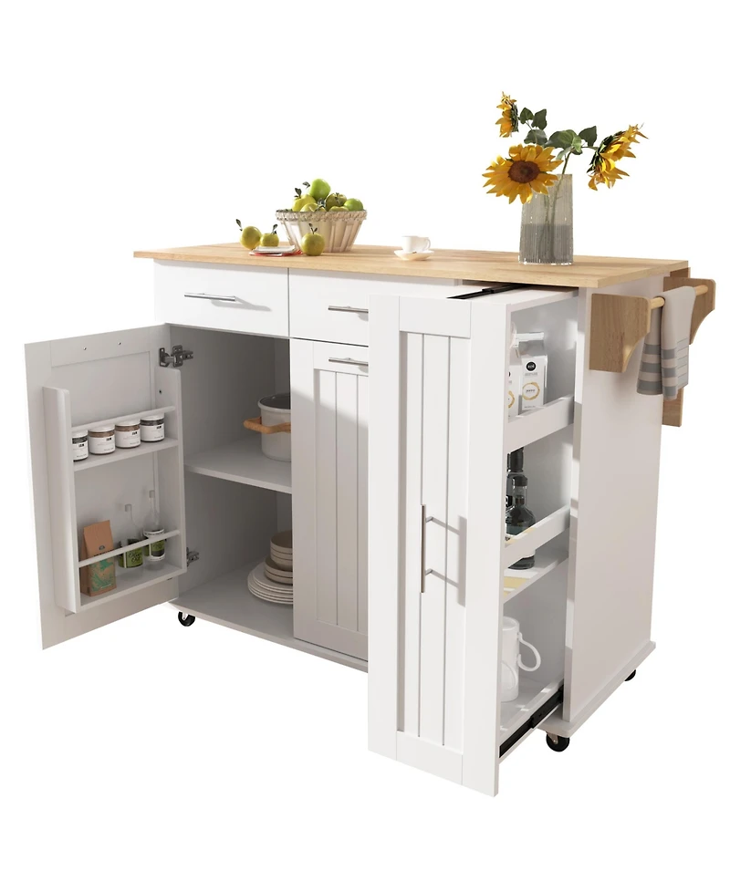 Streamdale Rolling Kitchen Island Cart with Storage Cabinet & Towel Rack