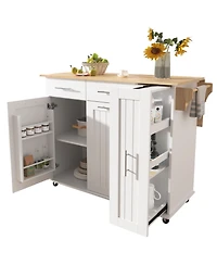 Streamdale Rolling Kitchen Island Cart with Storage Cabinet & Towel Rack