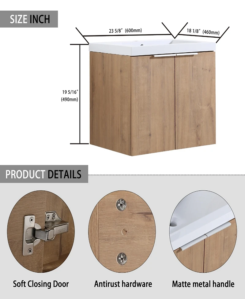 Streamdale Furniture 60" Wall-Mounted Bathroom Vanity with Sink and Storage