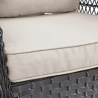3 Pieces Conversation Set, Outdoor Wicker Rocker Swivel Patio Bistro Set, Rocking Chair with Glass Top Side Table, Khaki