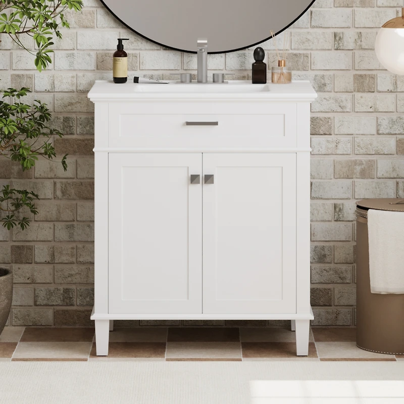 Streamdale 30" Vanity with Ceramic Basin and Adjustable Shelves