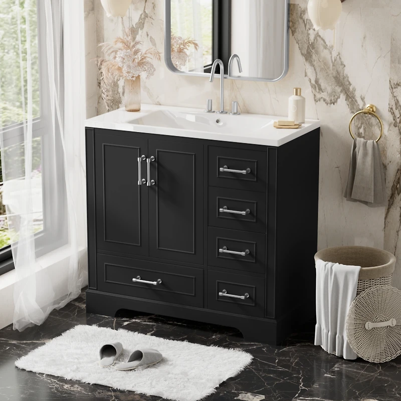 Streamdale 36" Black Traditional Vanity with Resin Sink Combo