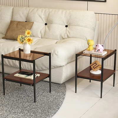 Streamdale Furniture Set of 2 Rectangle End Table, Tempered Glass Tabletop with Mdf layer, Modern Table for Living Room