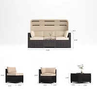 Streamdale 6-Piece Outdoor Rattan Daybed Set with Retractable Canopy