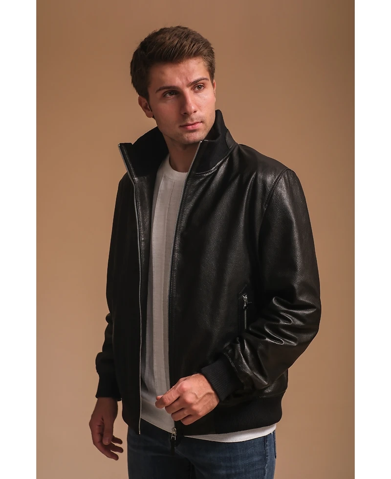 Men's Leather Jacket, Black, Created for Macy's