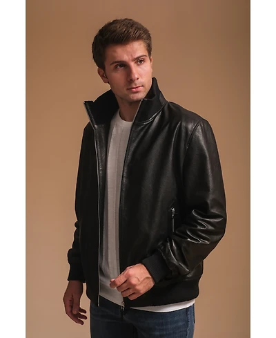Men's Leather Jacket, Black, Created for Macy's