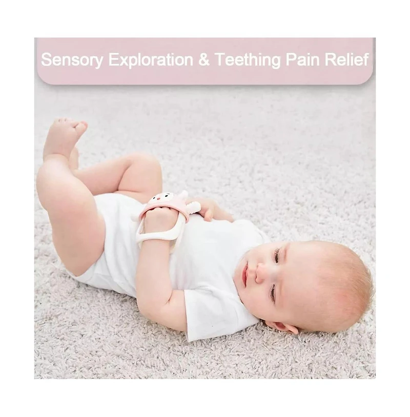 Smily Mia Reindeer Baby Teething Toy for Infants 3 Months Plus, Soothing Wearable Baby Chew Toy Sucking Needs & Pacifier for Newborns - Light Pink