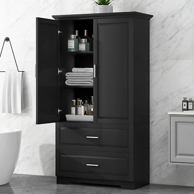 Streamdale Modern Black Bathroom Cabinet with Adjustable Shelf