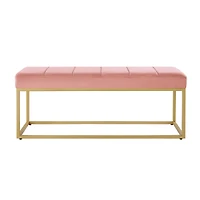 Modern Tufted Channel Entryway Bench Emerald Velvet Upholstered End of Bed Bench with Metal Frame, Footboard Bench for Living Room