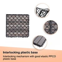 30 Pcs Interlocking Deck Tiles Striped Pattern, 12" x 12" Square Light Gray Acacia Hardwood Outdoor Flooring for Patio, Bancony, Pool Side,.