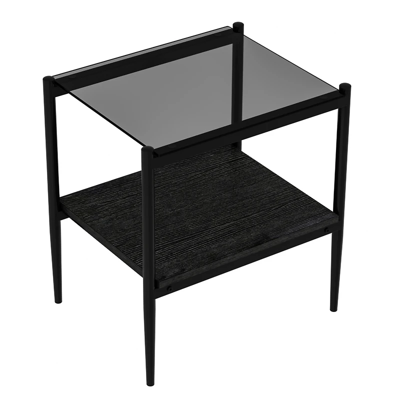 Set of 2 Rectangle End Table, Tempered Glass Tabletop with Mdf layer, Modern Table for Living Room, Gray Glass