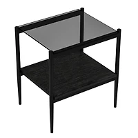 Set of 2 Rectangle End Table, Tempered Glass Tabletop with Mdf layer, Modern Table for Living Room, Gray Glass