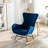 Streamdale Furniture Velvet Fabric Padded Seat Rocking Chair With High Backrest And Armrests