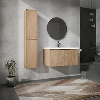 36" Wall-Mounted Bathroom Vanity With Sink and Side Cabinet, Soft Close Doors