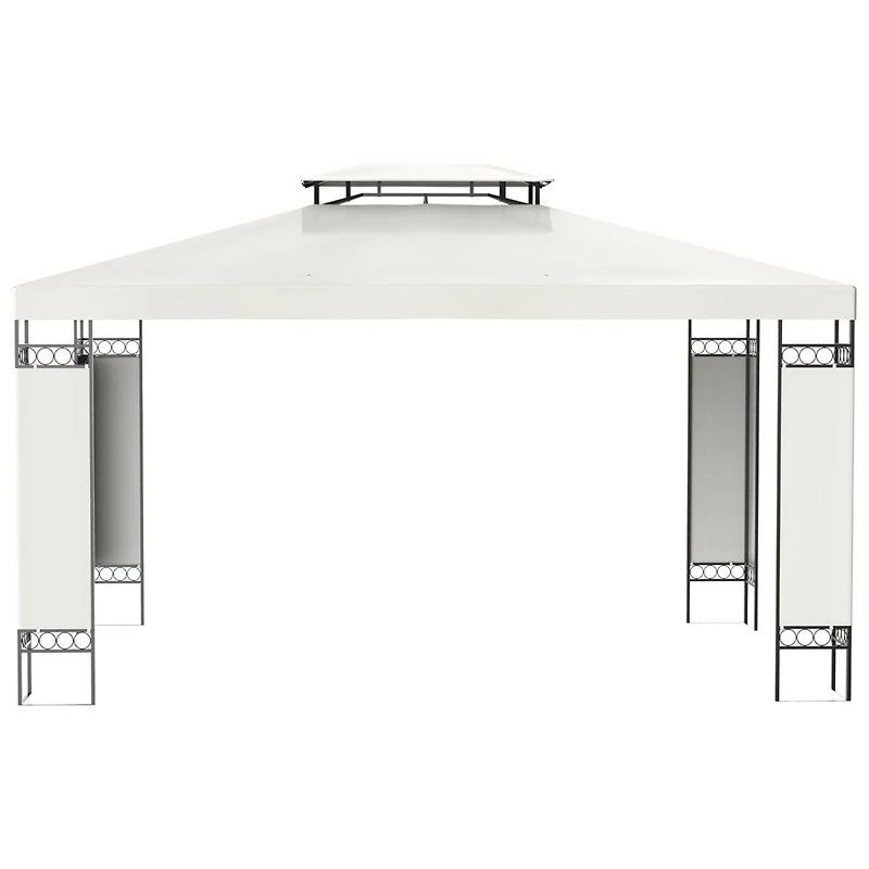 10' x 13' Patio Gazebo, Double Roof Outdoor Gazebo Canopy Shelter with Screen Decorate Corner Frame, for Garden, Lawn, Backyard and Deck, Cream White