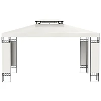 10' x 13' Patio Gazebo, Double Roof Outdoor Gazebo Canopy Shelter with Screen Decorate Corner Frame, for Garden, Lawn, Backyard and Deck, Cream White