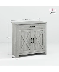 Farmhouse Sideboard Buffet Cabinet, Barn Door Coffee Bar Cabinet with Drawer and Adjustable Shelf, Kitchen Cabinet for Living Room, Entryway, Stone Gr