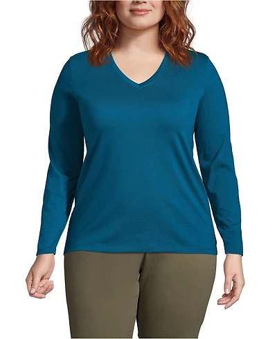 Lands' End Plus Relaxed Supima Cotton Long Sleeve V-Neck T-Shirt