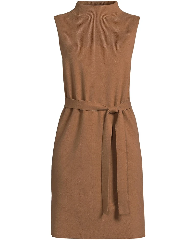 Lands' End Women's Cotton Blend Short Sleeve Mock Neck Sweater Dress