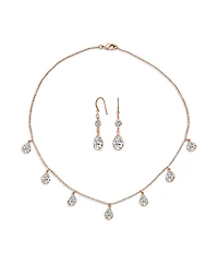 Bling Jewelry Multi Tear Drops Rose Gold Plated Brass Chain Cubic Zirconia Necklace Earrings Set