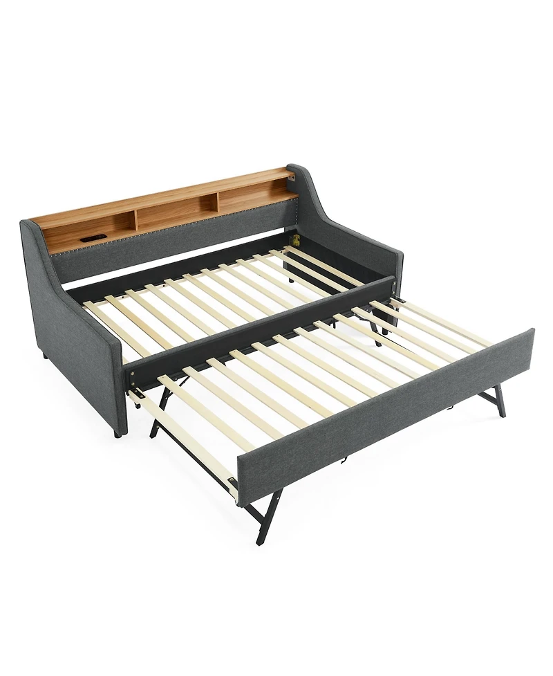 Streamdale Adjustable Linen Sofa Bed with Led Lights and Storage