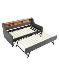 Streamdale Adjustable Linen Sofa Bed with Led Lights and Storage