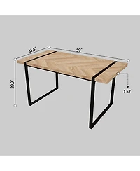59" Rural Industrial Rectangular Mdf Light Wood Dining Table Set and Pu Armless Dining Chair Set, 6-piece. Kitchen Black Metal Table Leg Dining C