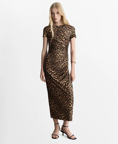 Mango Women's Ruffled Details Leopard Dress