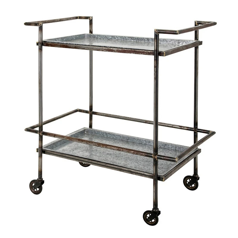 Streamdale Furniture 30.7x17.1x34.6" Percy Galvanized Metal Bar Cart in Gray & Black