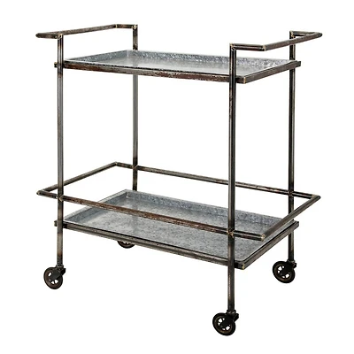 Streamdale Furniture 30.7x17.1x34.6" Percy Galvanized Metal Bar Cart in Gray & Black