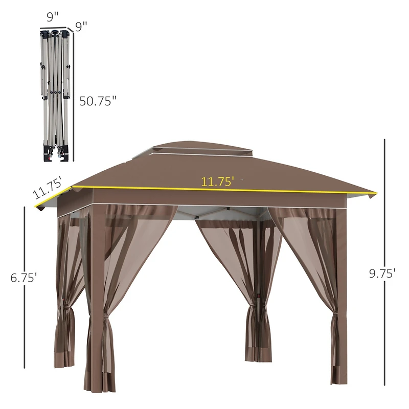 12' x 12' Pop Up Canopy Tent with Netting and Carry Bag, Instant Sun Shelter with 137 sq.ft Shade, Tents for Parties, Height Adjustable, for Outdoor,