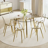 Streamdale Furniture Modern minimalist style circular transparent tempered glass table, tempered glass tabletop, golden metal legs, suitable for kitch