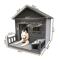 Streamdale Spacious Solid Wood Dog House with Terrace & Bowl