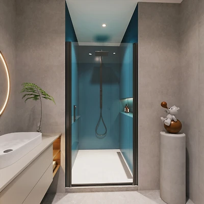 1 3/8" adjustment, universal pivot shower door, open outside, with 1/4" tempered glass