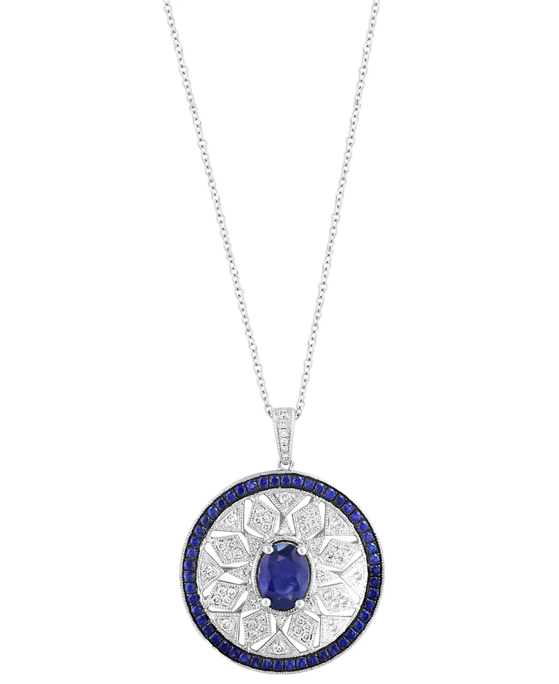 Effy Sapphire (1-7/8 ct. t.w.) & Diamond (1/3 ct. t.w.) Mandala Openwork 18" Pendant Necklace in Sterling Silver
