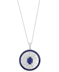 Effy Sapphire (1-7/8 ct. t.w.) & Diamond (1/3 ct. t.w.) Mandala Openwork 18" Pendant Necklace in Sterling Silver