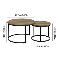 Streamdale Furniture Nesting Coffee Table Set of 2, 27.6inch Round Coffee Table Industrial Wood Finish with Sturdy Metal Frame, End Table Side Tables