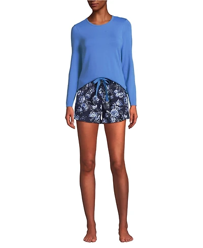 Lands' End Women's Lightweight Cotton Modal Drapey Flannel 2 Piece Pajama Set - Top and Shorts