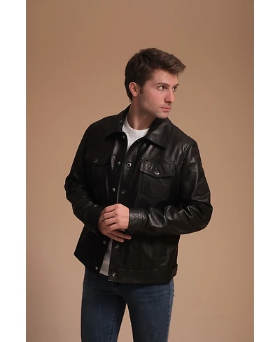 Men's Leather Jacket, Black, Created for Macy's