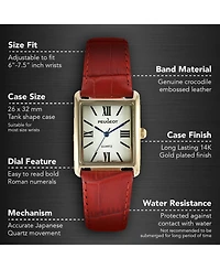 Peugeot Women's Tank Watch Roman Dial Red Leather Strap