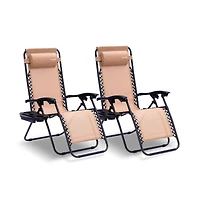 SereneLife Adjustable Zero Gravity Chair Set with Side Table, 2-Pack, Cream