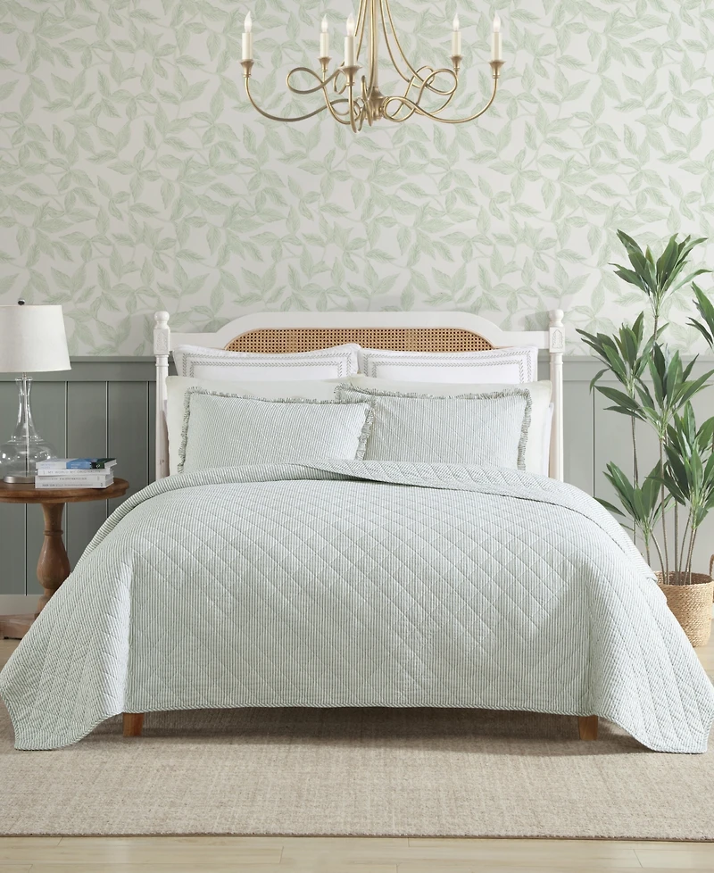 Laura Ashley Oxford Stripe Reversible 3-Pc. Quilt Set, King