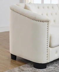 Simplie Fun 77-Inch Modern Chesterfield Velvet Sofa, 3-Seater Sofa, Upholstered Tufted Backrests with Nailhead Arms and 2 Cushions for Living Room, Be