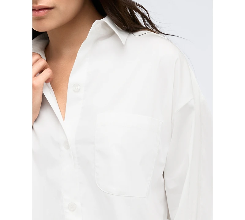 Kenneth Cole Women's Satin Striped Cropped Boyfriend Shirt