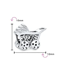 Bling Jewelry New Mom Carriage Stroller Charm Bead in Oxidized Sterling Silver for Bracelet