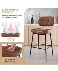 Costway Set of 2 Bar Stools with Padded Seat Footrest & Metal Legs Pu Leather for Kitchen