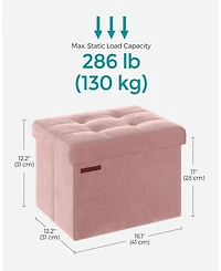 Songmics Home Foldable Storage Ottoman Bench for Living Room, Bedroom, Pastel Pink