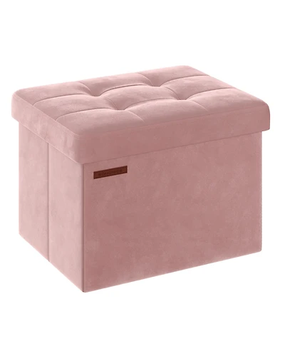 Songmics Home Foldable Storage Ottoman Bench for Living Room, Bedroom, Pastel Pink