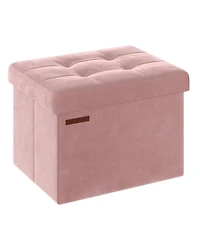 Songmics Home Foldable Storage Ottoman Bench for Living Room, Bedroom, Pastel Pink