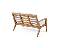 Temecula Outdoor Acacia Wood 4-Seater Chat Set_Loveseat&Coffee Table&2 Club Chairs - Brown Patina Finish + Cream Cushion